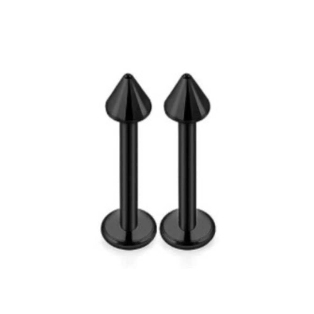Stainless Steel Black Flat-Back Labret Stud Jewelry with Spikes